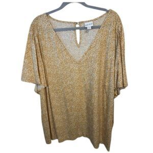 512 Ava & Viv V-Neck Blouse • Mustard Dot Print • Plus Size Casual Chic Top